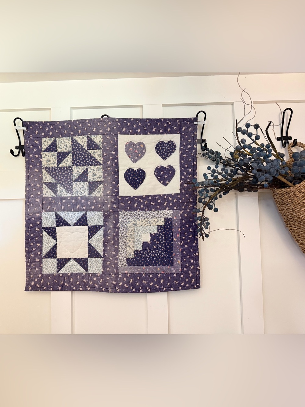 Handcrafted Purple Heart Patchwork Quilt Wall Hanging